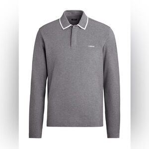 Z Zegna Cotton Gray/White Collared Quarter Zip - L